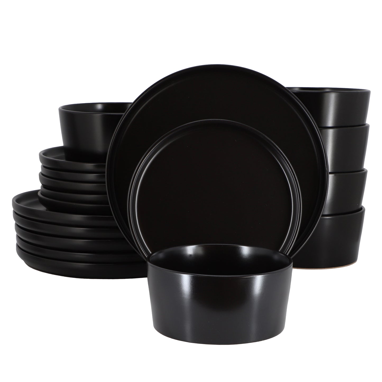 Elama Josh 18 Piece Stoneware Dinnerware Set Matte Black