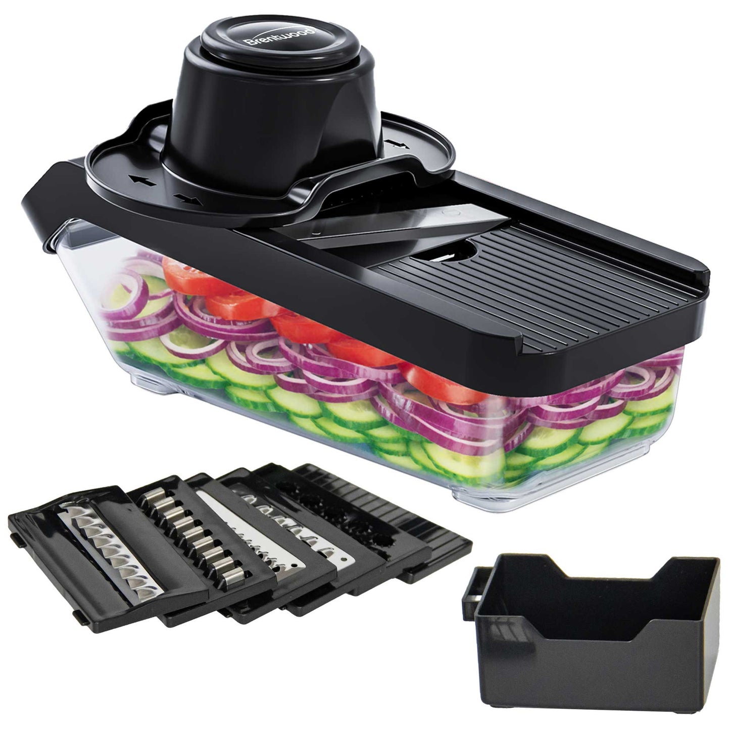 Brentwood 3.6 Cup Mandolin Slicer & Cheese Grater in Black w 6 Interchangeable B