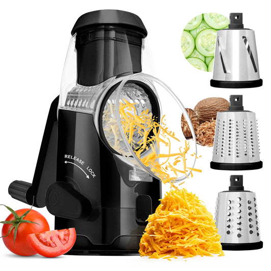 Brentwood Rotary Cheese Grater Slicer in Black w 3 Drum Blades