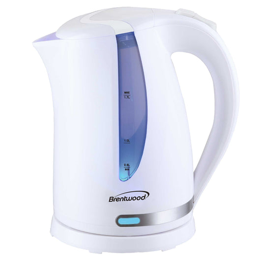 Brentwood 1.7L 1100W 360 Cordless Electric Kettle in White w Concealed Stainless