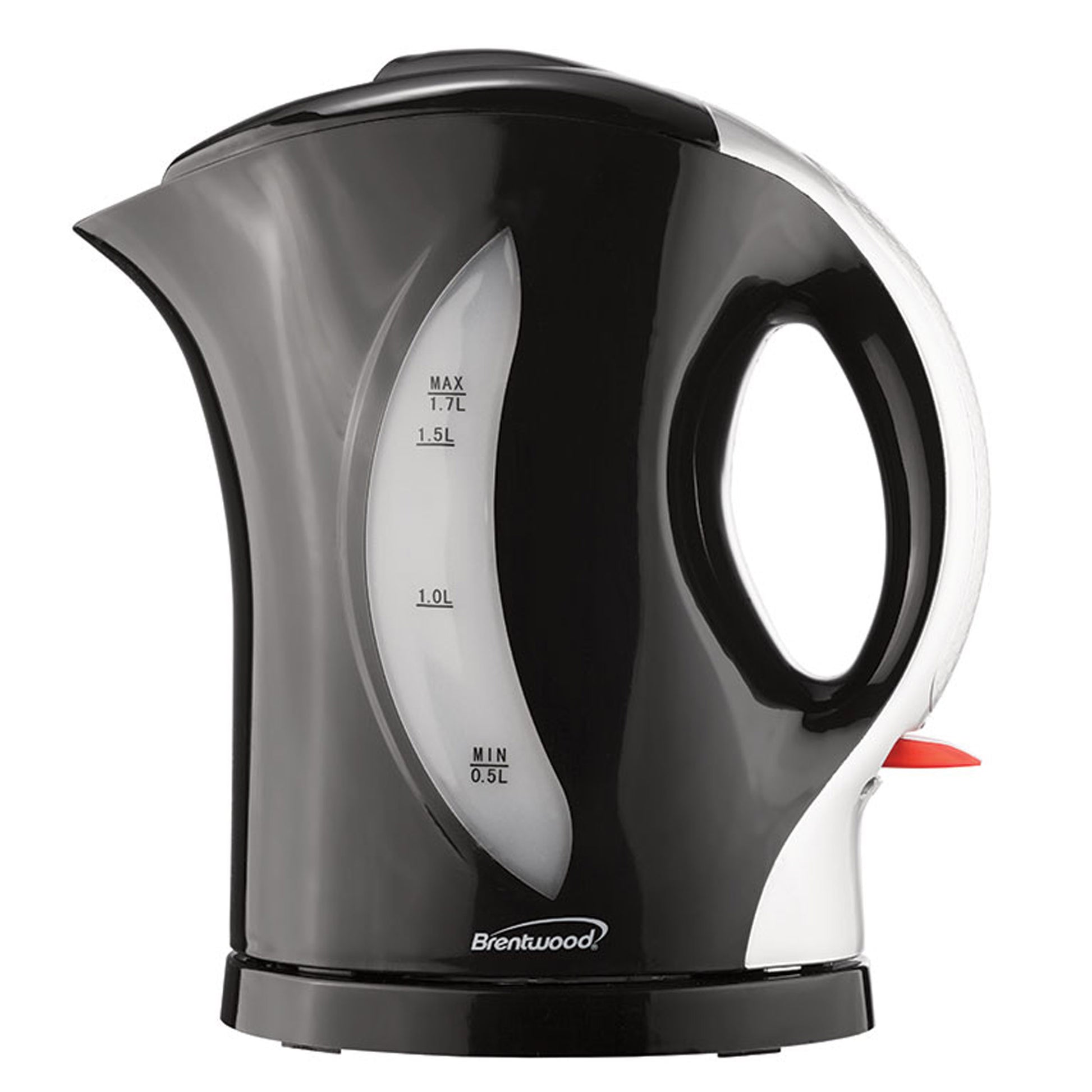 Brentwood 1.7 Liter Cordless Plastic Tea Kettle in Black w Silver Handle