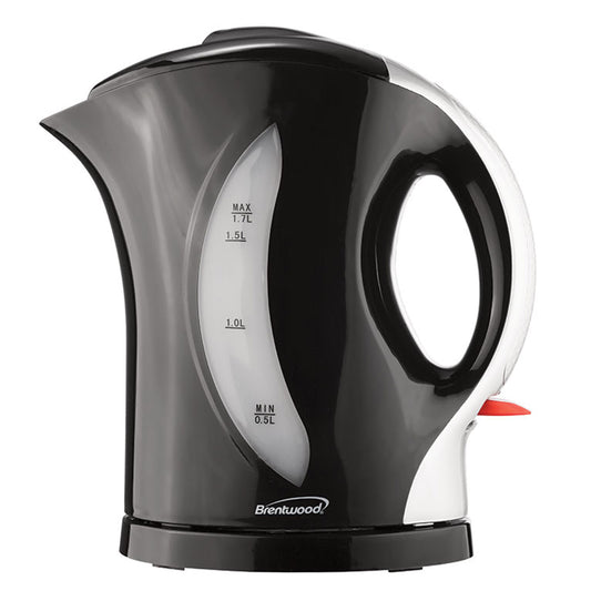 Brentwood 1.7 Liter Cordless Plastic Tea Kettle in Black w Silver Handle