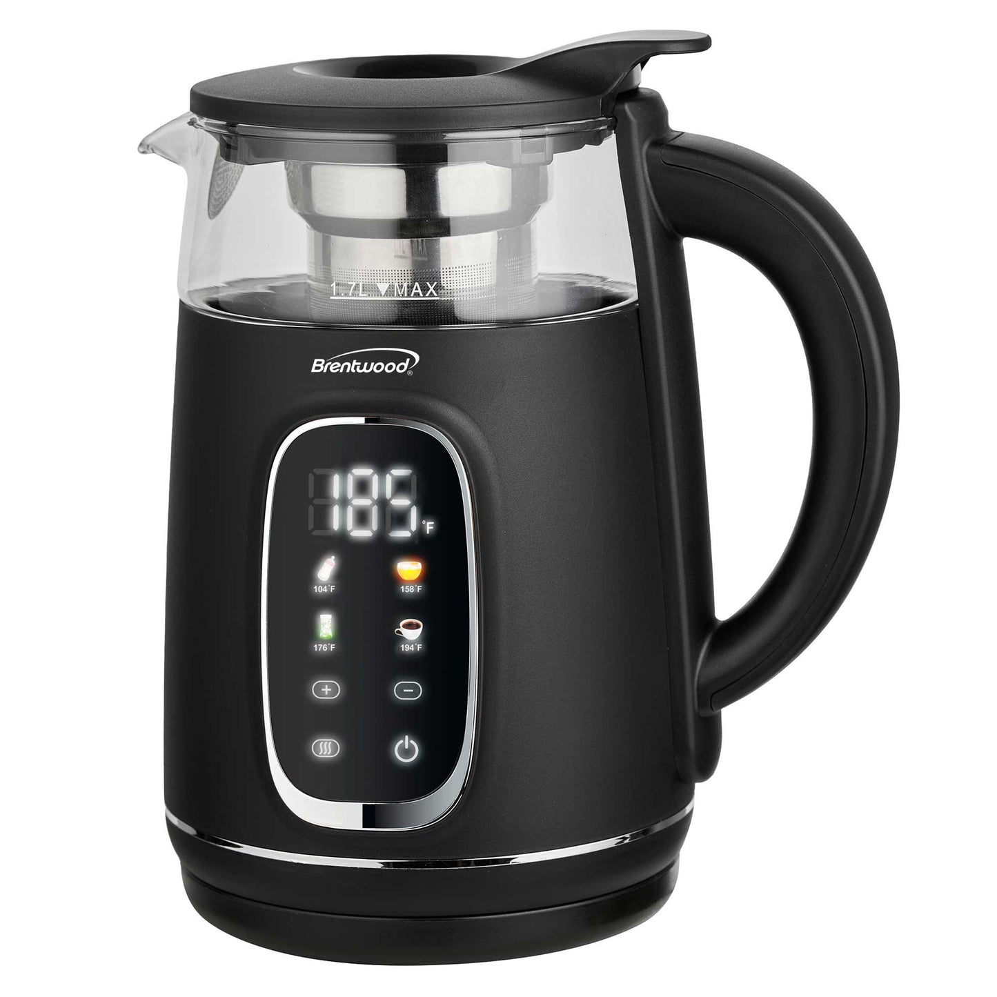 Brentwood 1.7L 1100W BPA-Free Black 360 Cordless Digital Glass Electric Kettle w