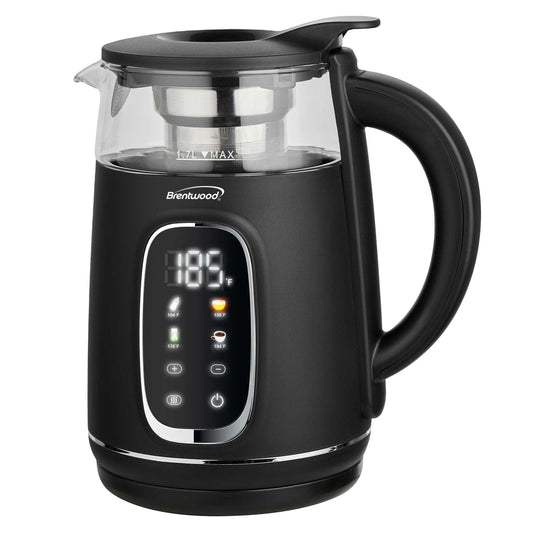 Brentwood 1.7L 1100W BPA-Free Black 360 Cordless Digital Glass Electric Kettle w