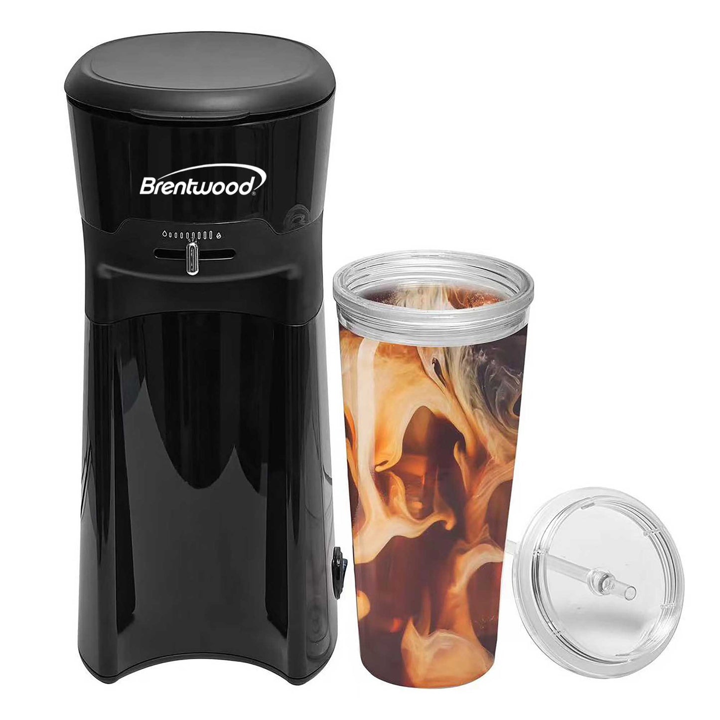Brentwood Single Serve Iced Coffee Tea Maker in Black w 20 Ounce Insulated Tumbl
