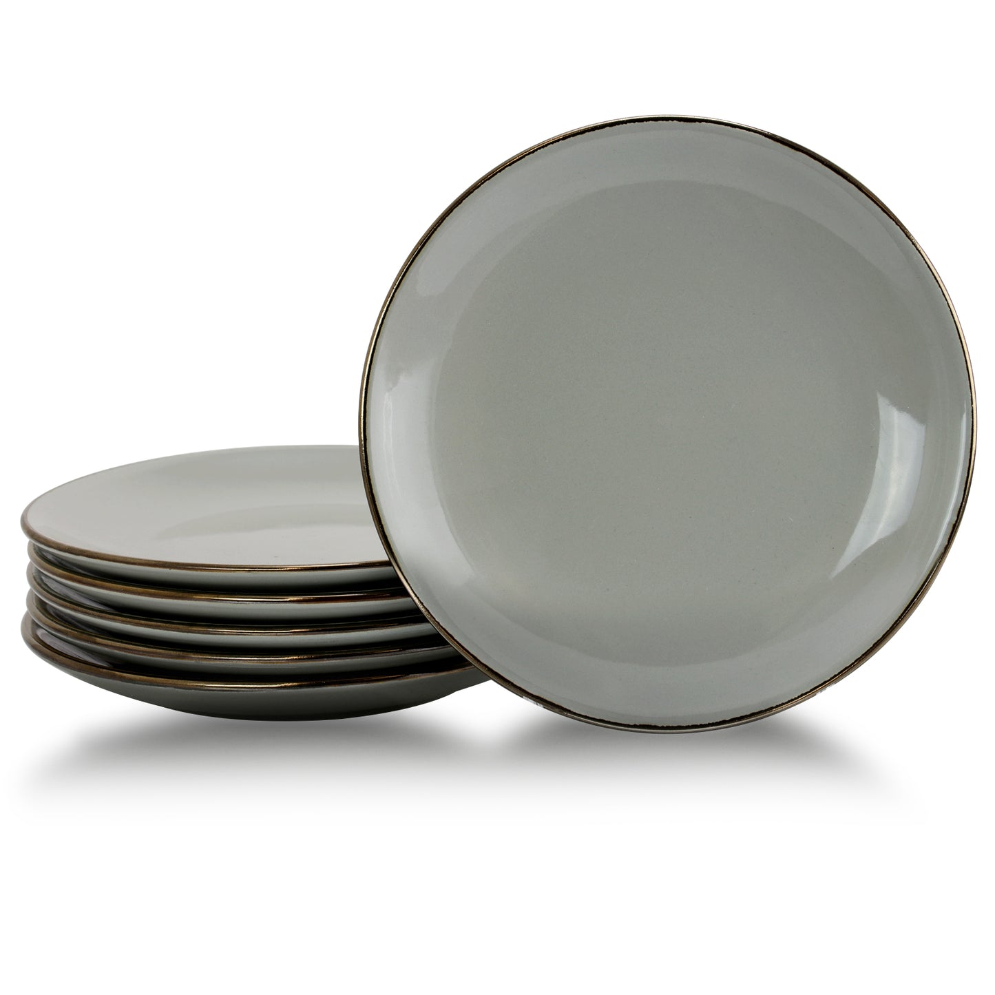 Elama Tahitian Sand 6 Pc 7.75" Light Gray Stoneware Salad Dessert Plate Dish Set