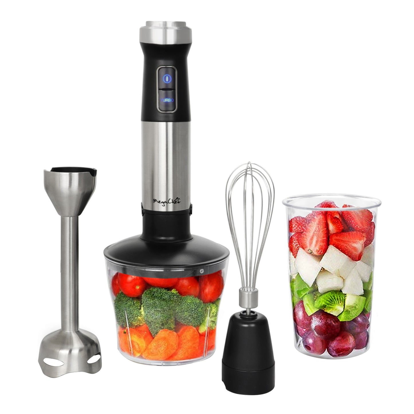 MegaChef 4 in 1 Multipurpose Immersion Hand Blender w Speed Control & Accessori