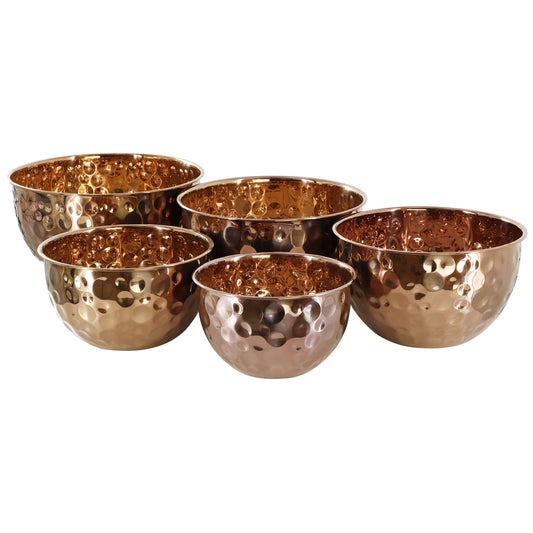 MegaChef Hammered Bubble Texture 5 Piece Stainless Steel Serving Bowl Set Copper