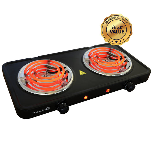 MegaChef 1700W Black Electric Portable Dual Coil Burner Range Cooktop Buffet