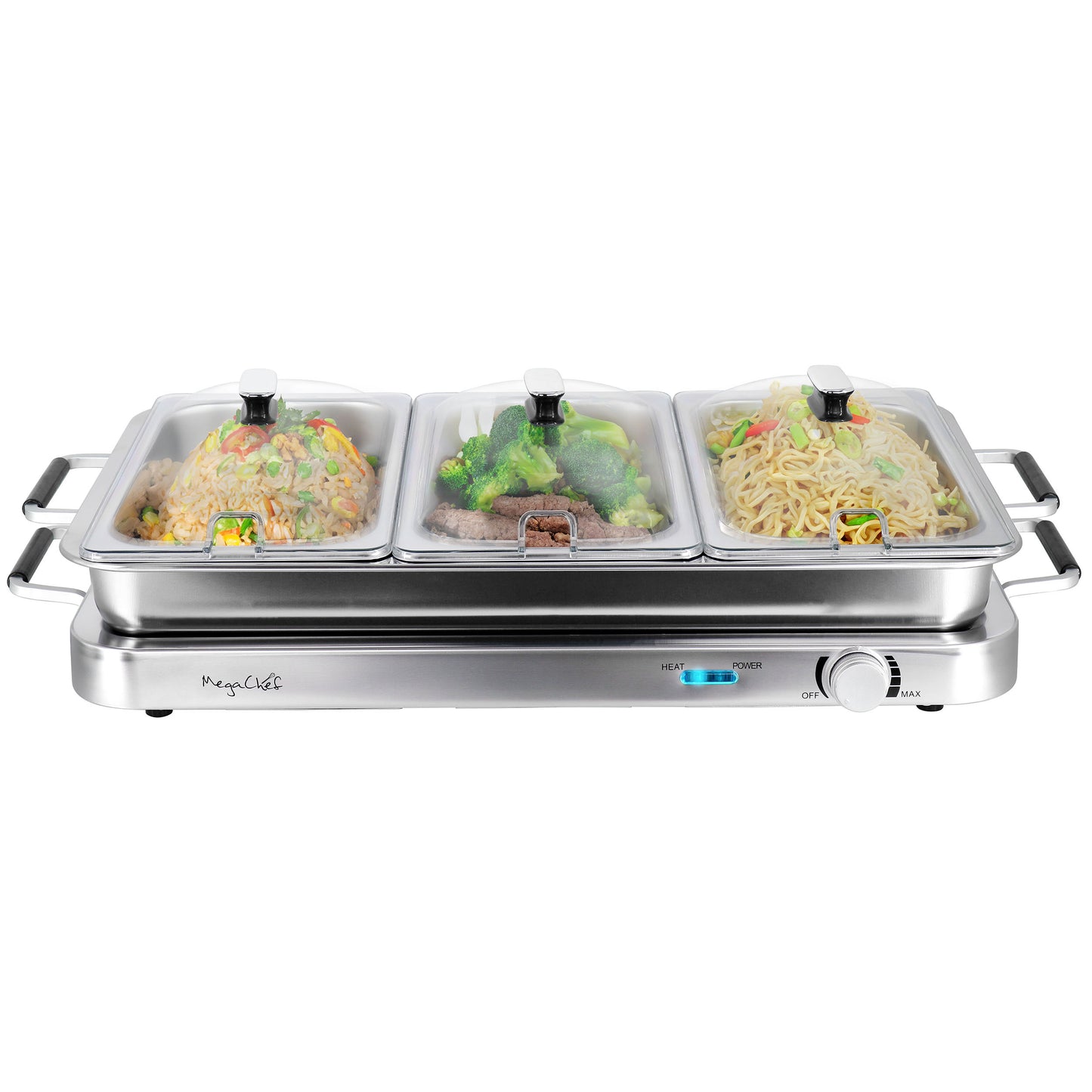 MegaChef 3-in-1 Electric Chaffing Buffet Server & Warming Tray w Triple 2.63 qt