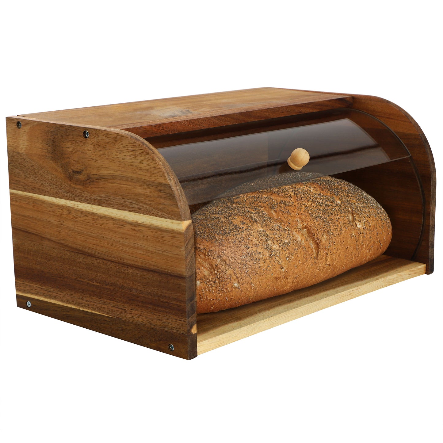MegaChef Acacia Wood Bread Box w Sliding Plastic Lid