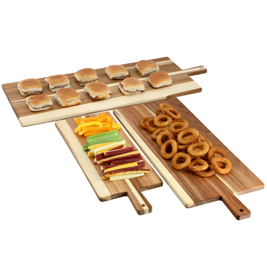 MegaChef 3 Piece Acacia Wood Charcuterie Cheese Board Set w Handles