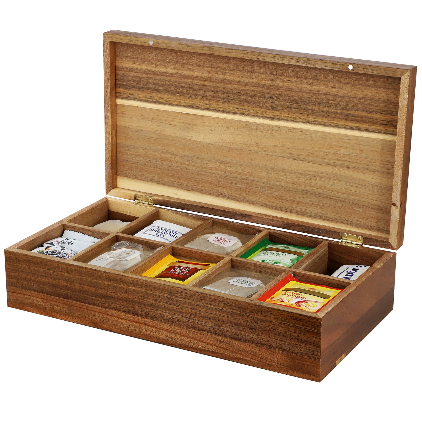 MegaChef Acacia Wood 14.25 x 7.5" 10 Compartment Tea Box