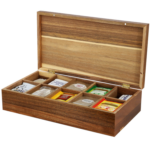 MegaChef Acacia Wood 14.25 x 7.5" 10 Compartment Tea Box