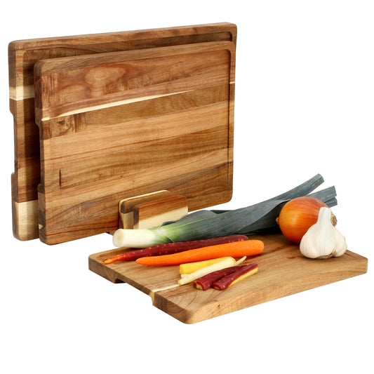 MegaChef 3 Piece Acacia Wood Cutting Board Set w Base