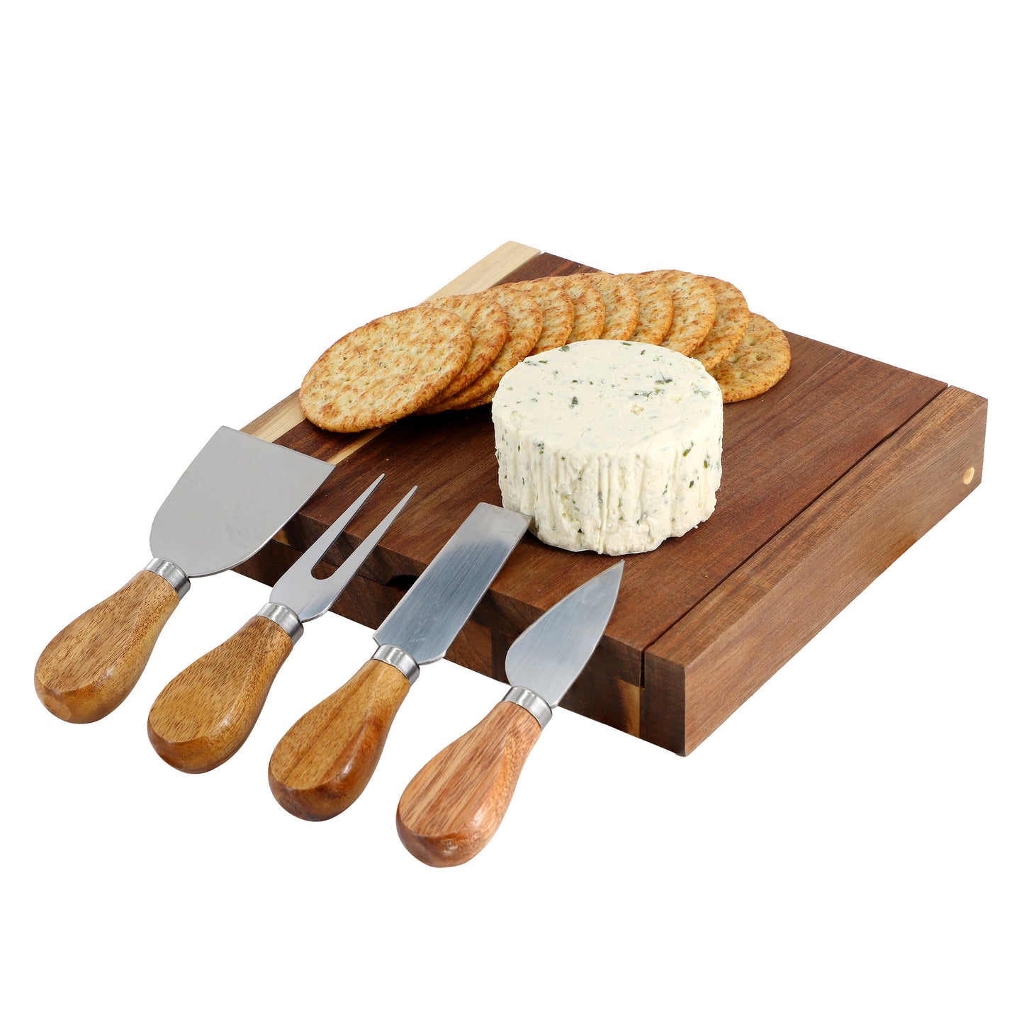 MegaChef Acacia Wood 5 Piece Square Cheese Board w Knife Set