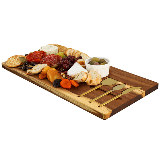 MegaChef 21 x 11" Acacia Wood Cheese Board w 3 Piece Knife  Set