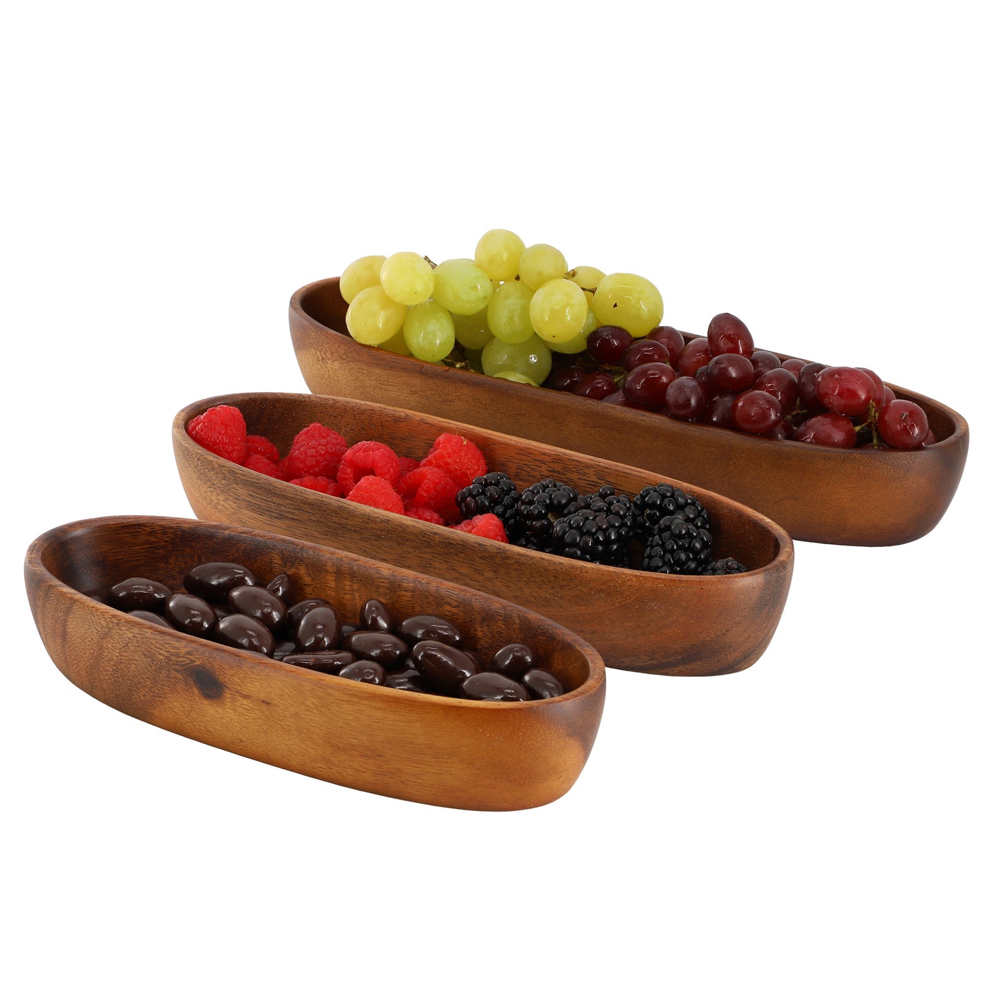 MegaChef 3 Piece Acacia Wood Oval Serving Bowls Assorted Sizes