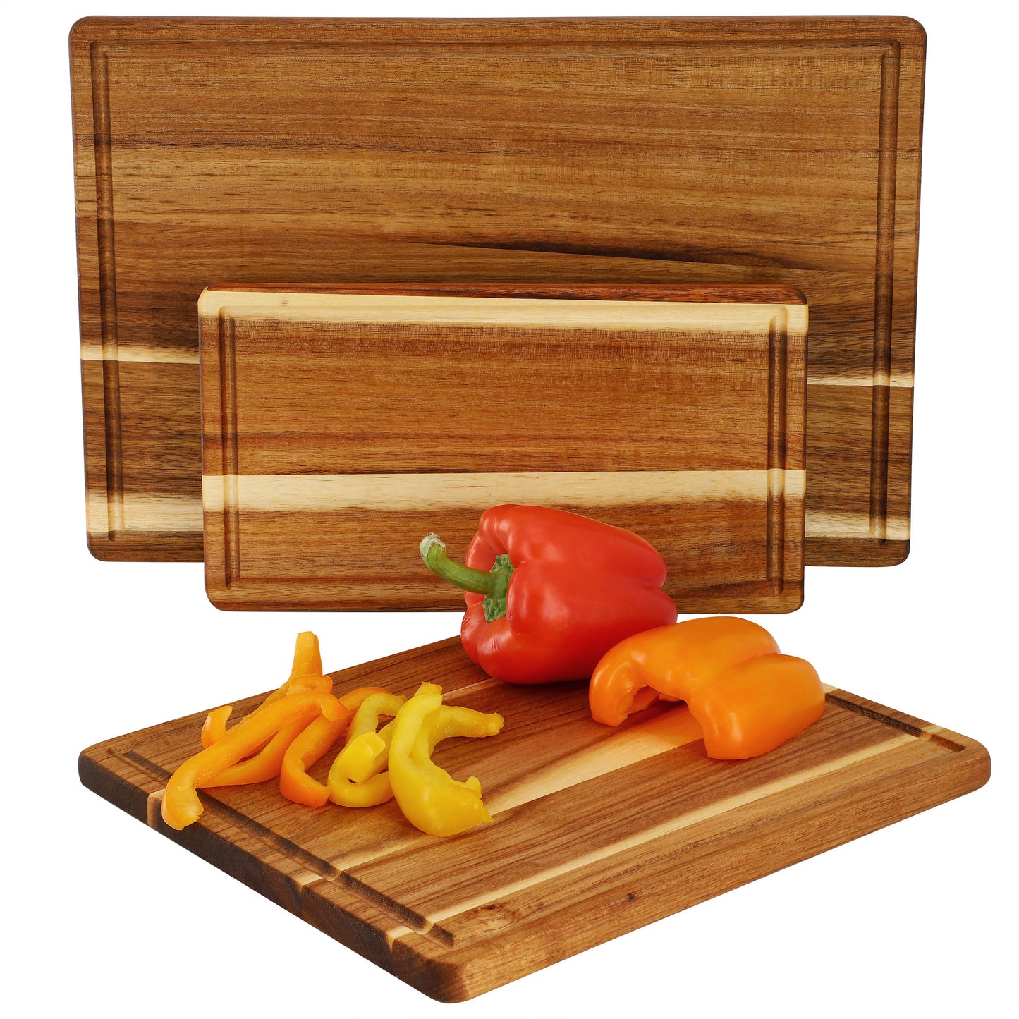 MegaChef 3 Piece 7" 10" & 17" Acacia Wood Cutting Board Set w Juice Grooves