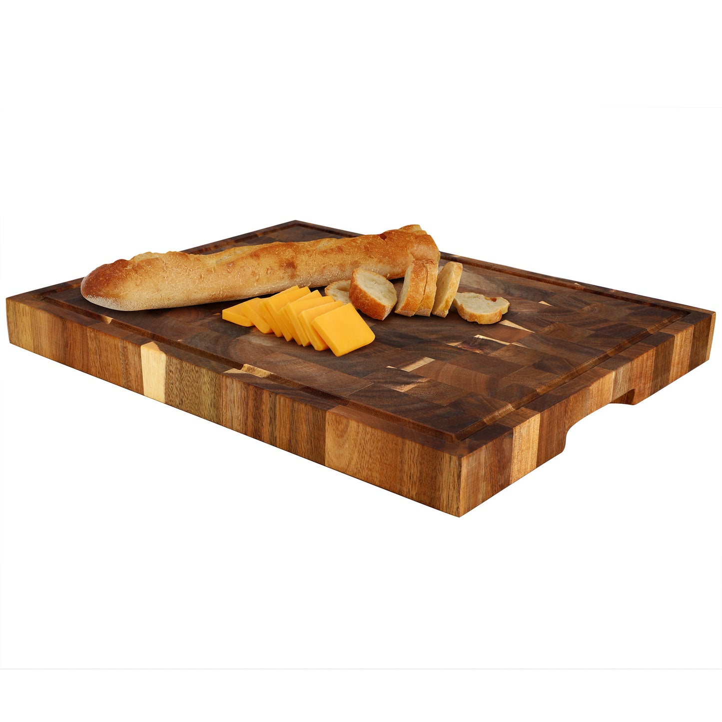 MegaChef 17 x 13" Acacia Wood Butcher Block Carving & Cutting Serving Board w Ju