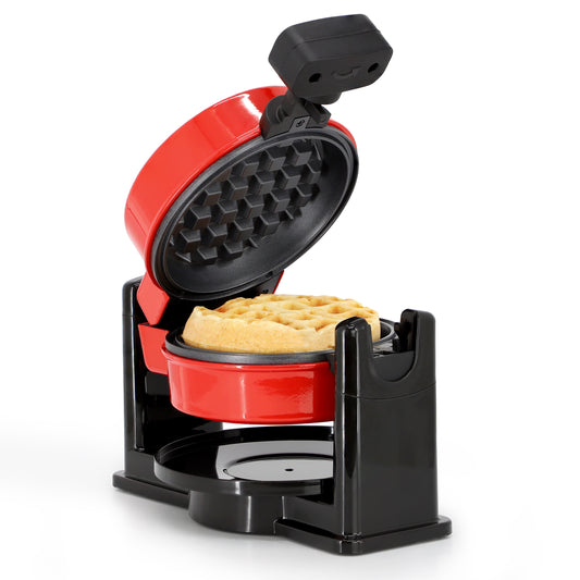 MegaChef Non-Stick Round Electric Flip 5" Belgian Waffle Maker Red