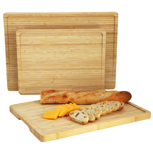 MegaChef 3 Piece Bamboo Cutting Prep & Serving Boards w Slanted Juice Groove