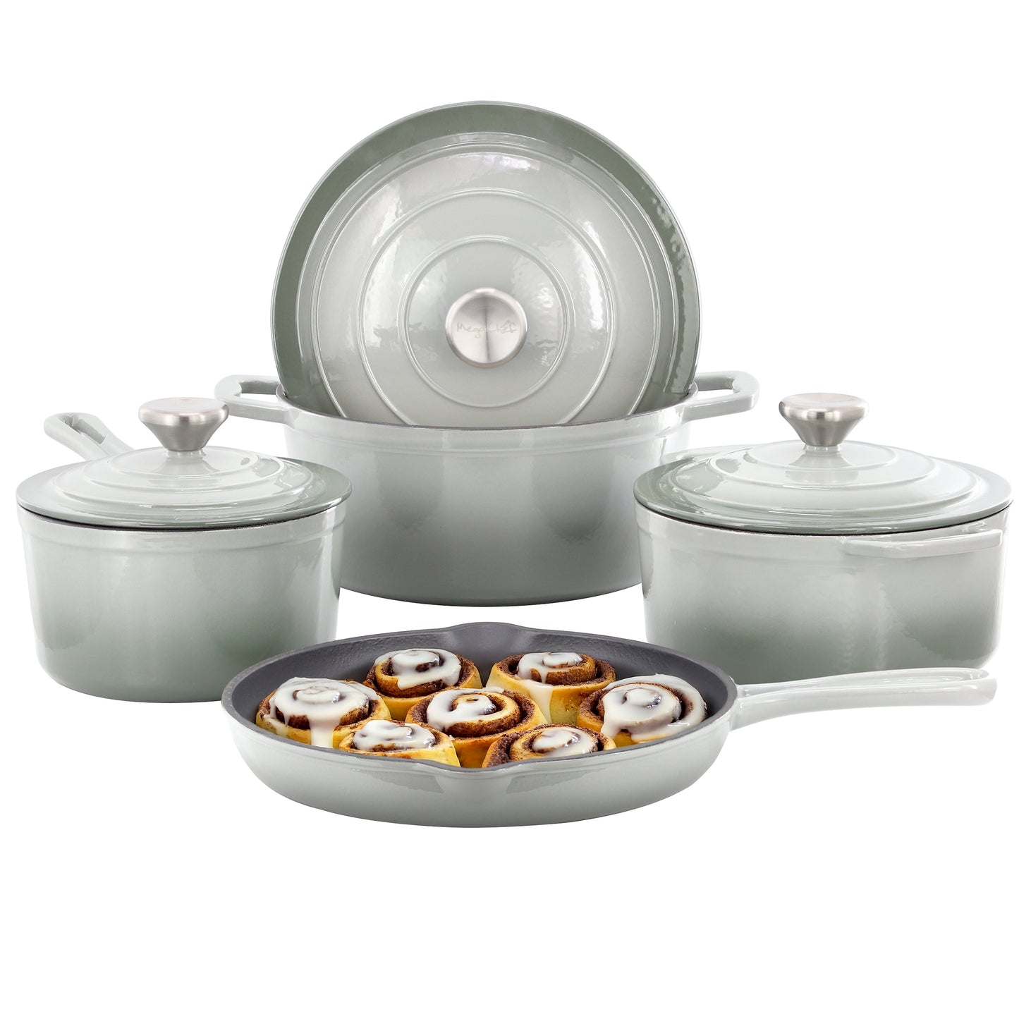 MegaChef 7 Piece Enameled Cast Iron Cookware Set in Gray