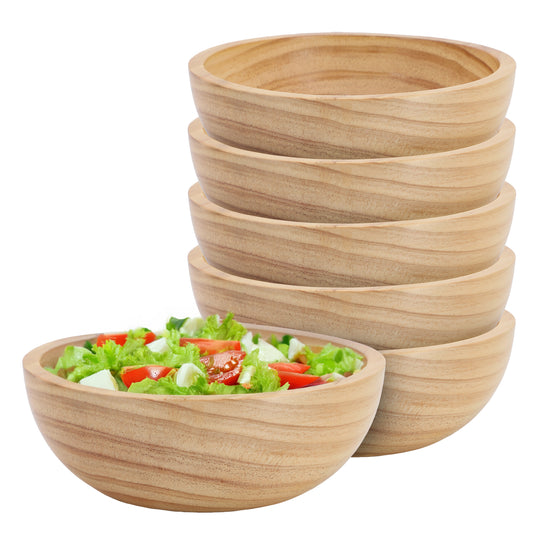 MegaChef 6 Piece 7" Pine Wood Bowl Set Tan