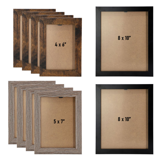 MegaChef 10 Piece Assorted Wood Picture Frame Set Black & Brown