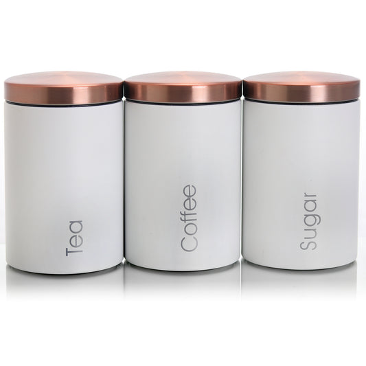 MegaChef Matte White 3 Pc Sugar Coffee Tea Storage Container Canister Set w Lids
