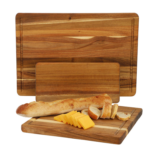 MegaChef 3 Piece Acacia Wood Cutting Prep & Serving Boards