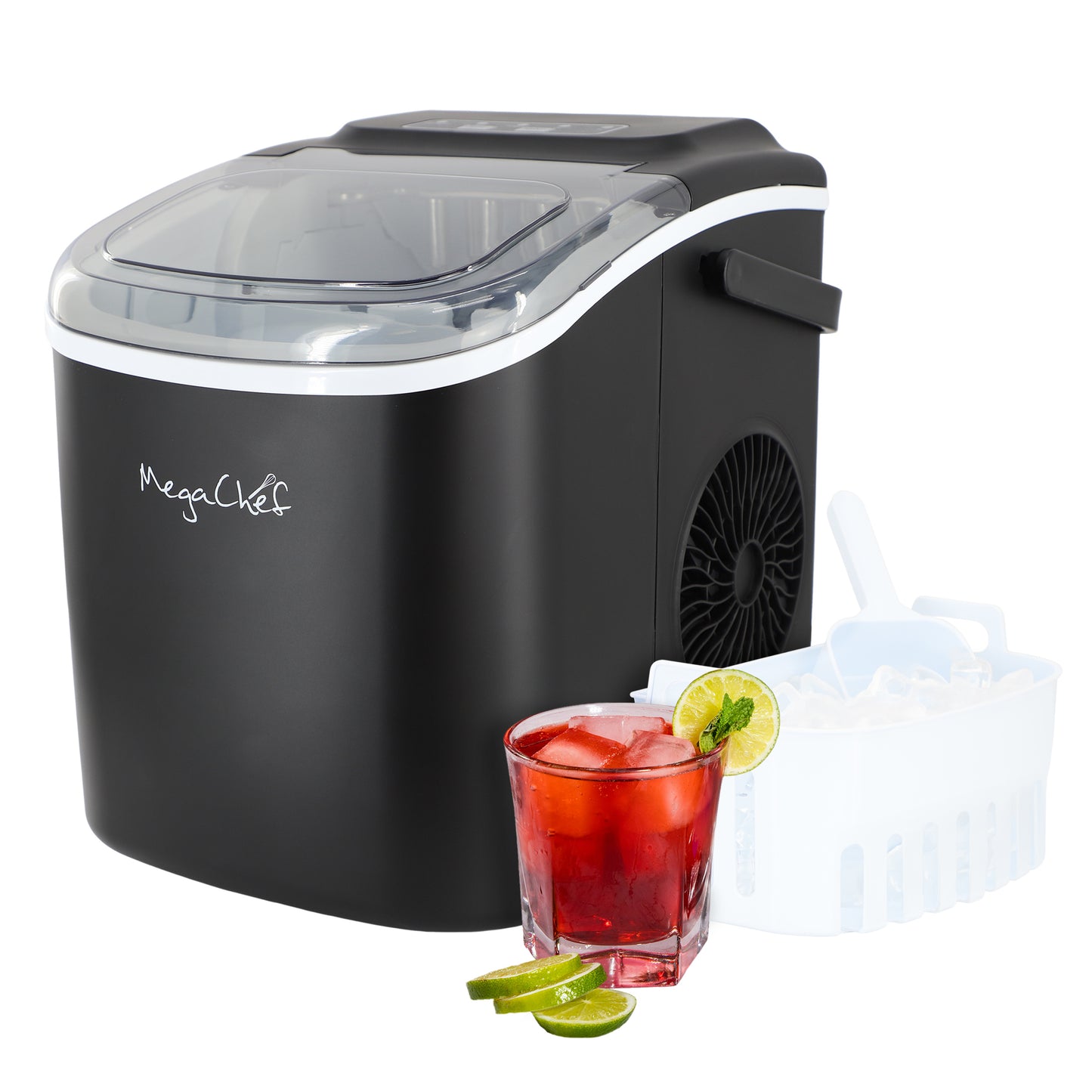 MegaChef 26 Pound Countertop Bullet Ice Maker Black w Basket & Scoop