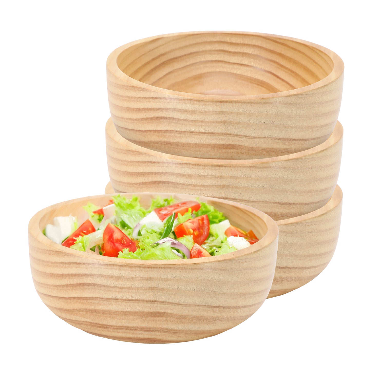 MegaChef 4 Piece 7" Light Acacia Wood Serving Bowl