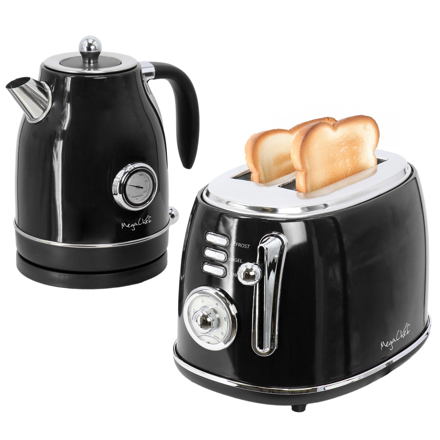 MegaChef 1.8 qt Electric Tea Kettle & 2 Slice Toaster Combo Black