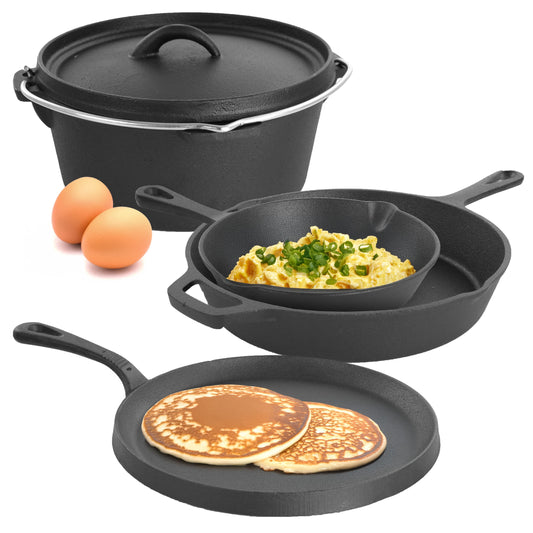 MegaChef Pre-Seasoned Cast Iron 5-Piece Kitchen Cookware Set, Pots and Pans
