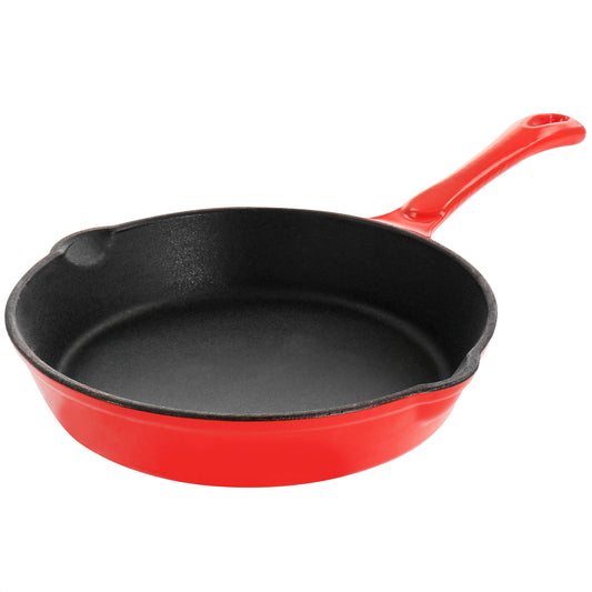 MegaChef Enameled Round 8" PreSeasoned Cast Iron Frying Pan in Red