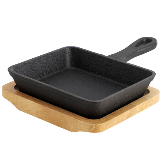 MegaChef Mini Cast Iron Square Pan w Wood Tray