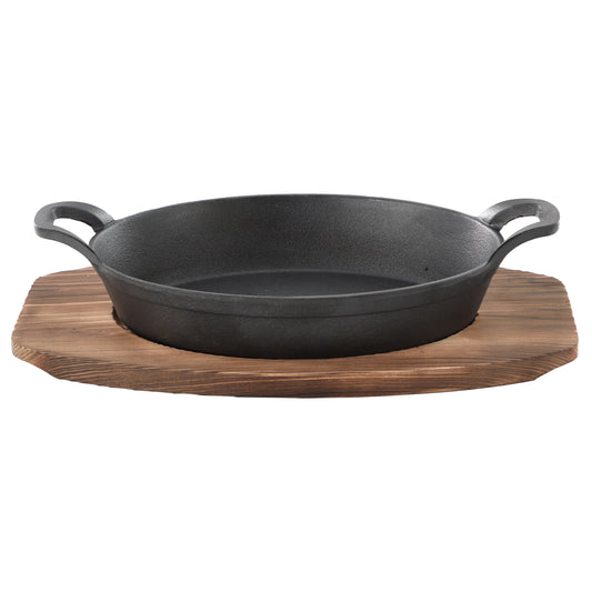 MegaChef Mini Cast Iron Oval Pan w Wood Tray
