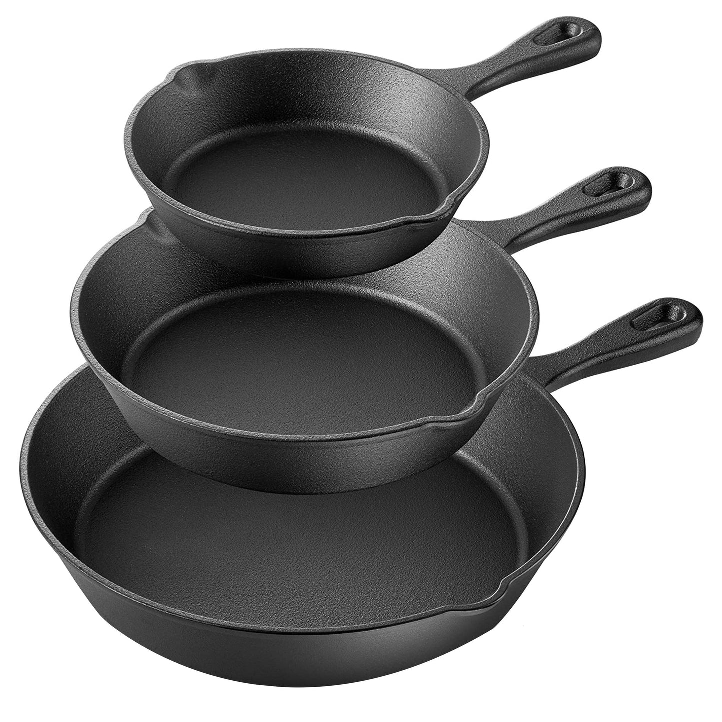 MegaChef Pre-Seasoned 3 Pc Cast Iron 6" 8" & 10" Skillet Set for Frying Sautéin