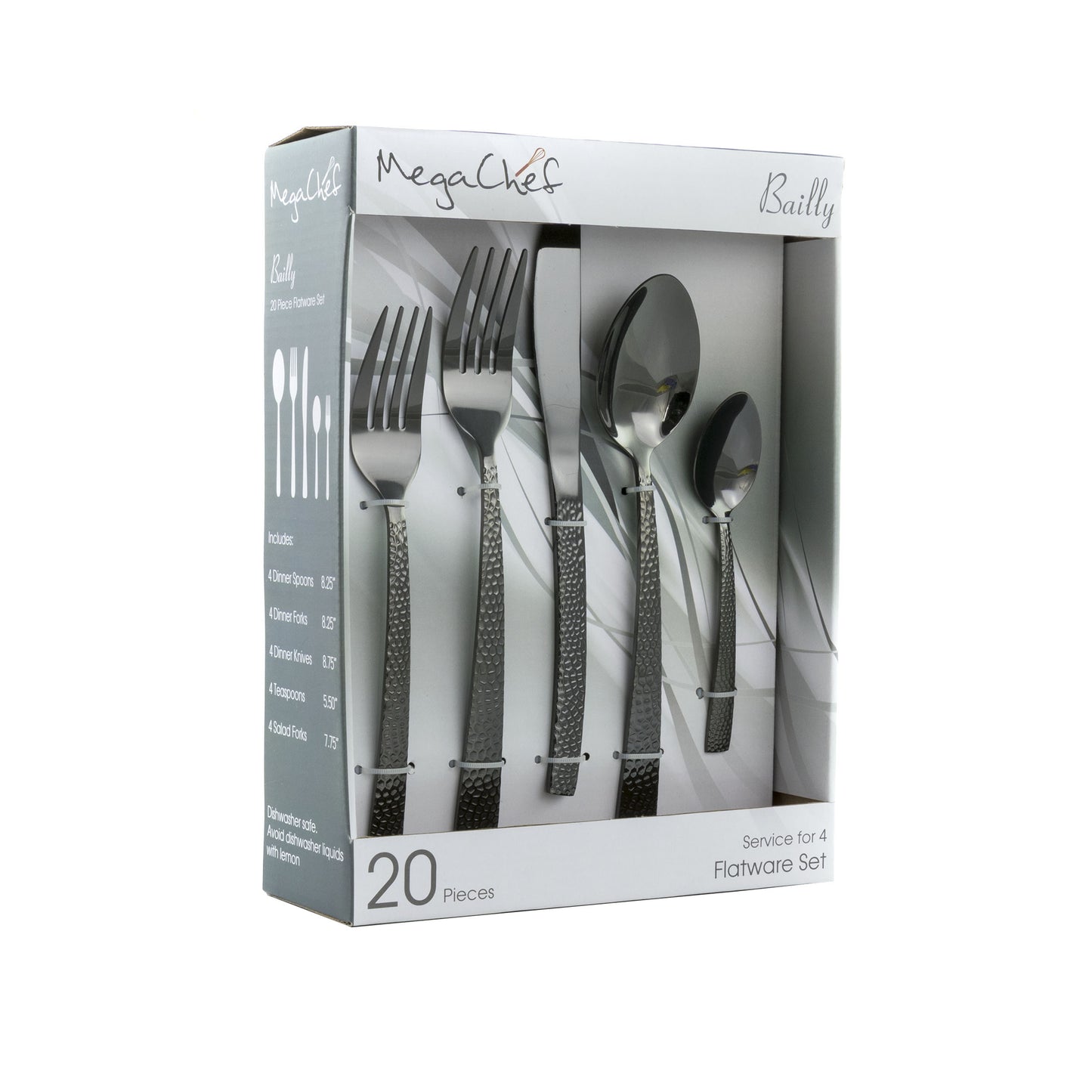 MegaChef Baily 20 Piece Flatware Utensil Set Stainless Steel Silverware Metal