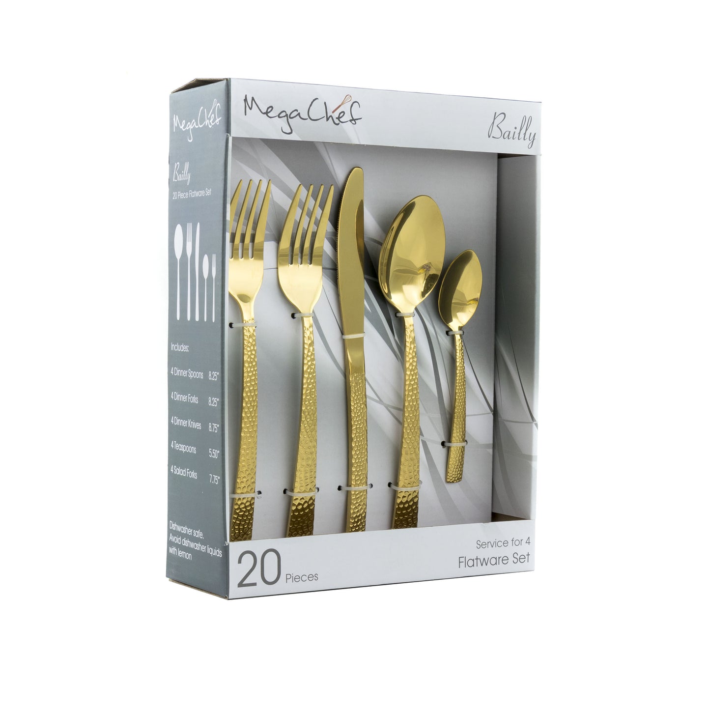 MegaChef Baily 20 Piece Flatware Utensil Set Stainless Steel Silverware Metal