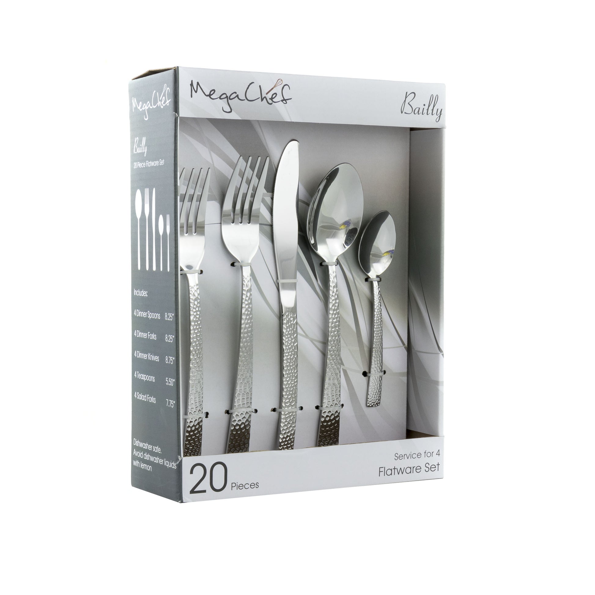 MegaChef Baily 20 Piece Flatware Utensil Set Stainless Steel Silverware Metal