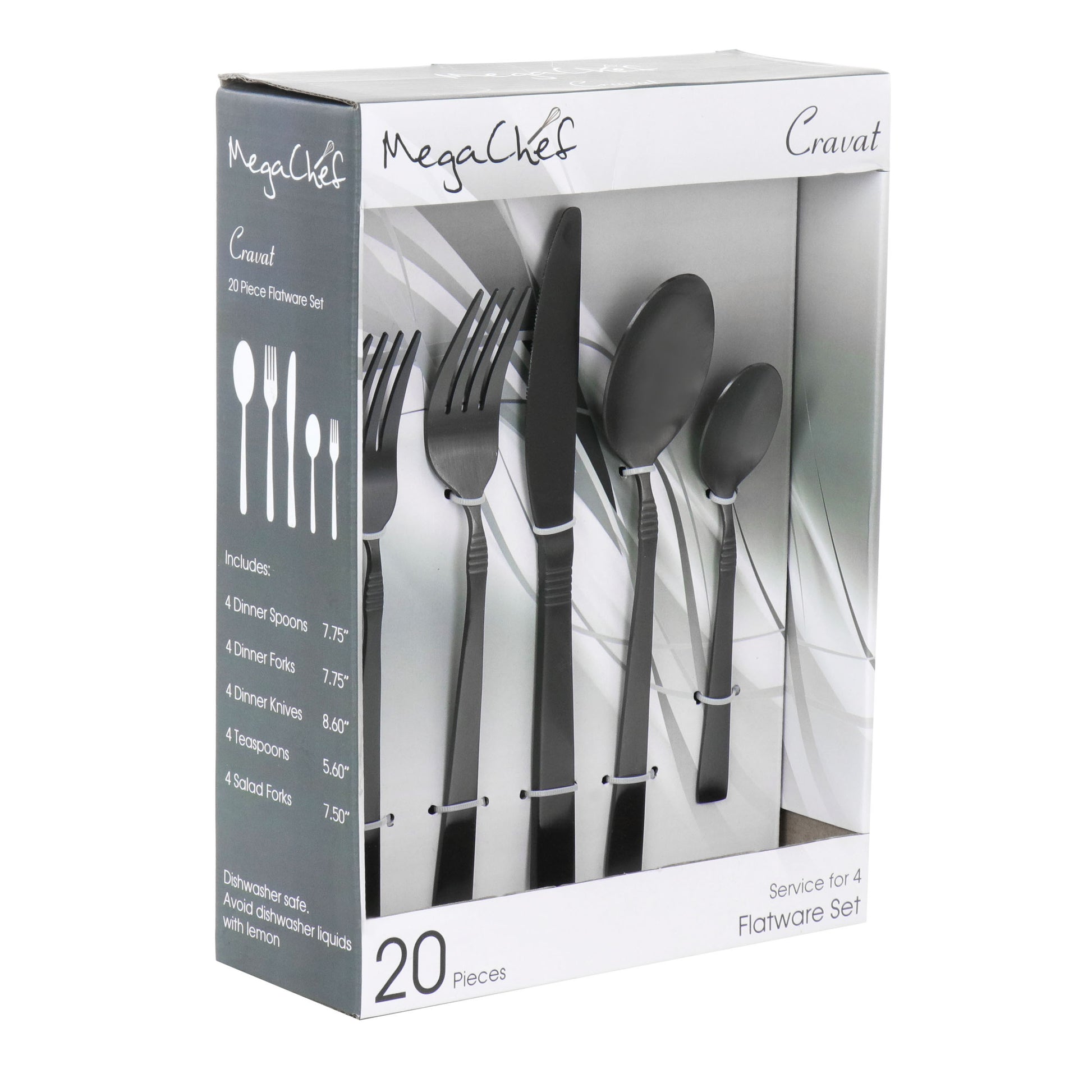MegaChef Cravat 20 Piece Flatware Utensil Set Stainless Steel Silverware Metal