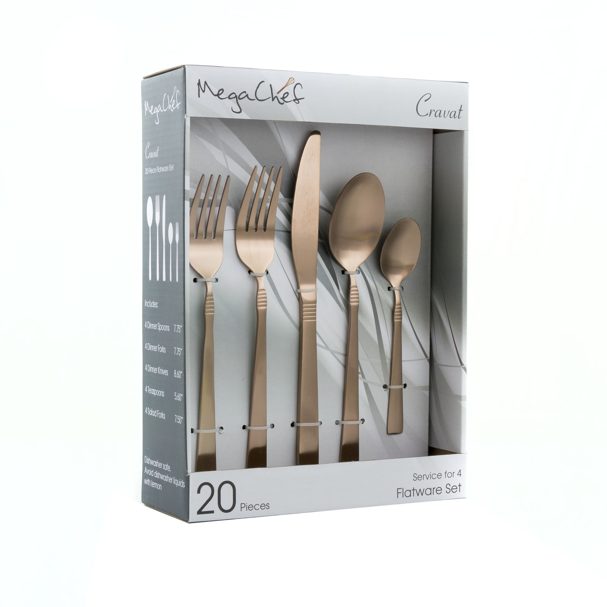 MegaChef Cravat 20 Piece Flatware Utensil Set Stainless Steel Silverware Metal
