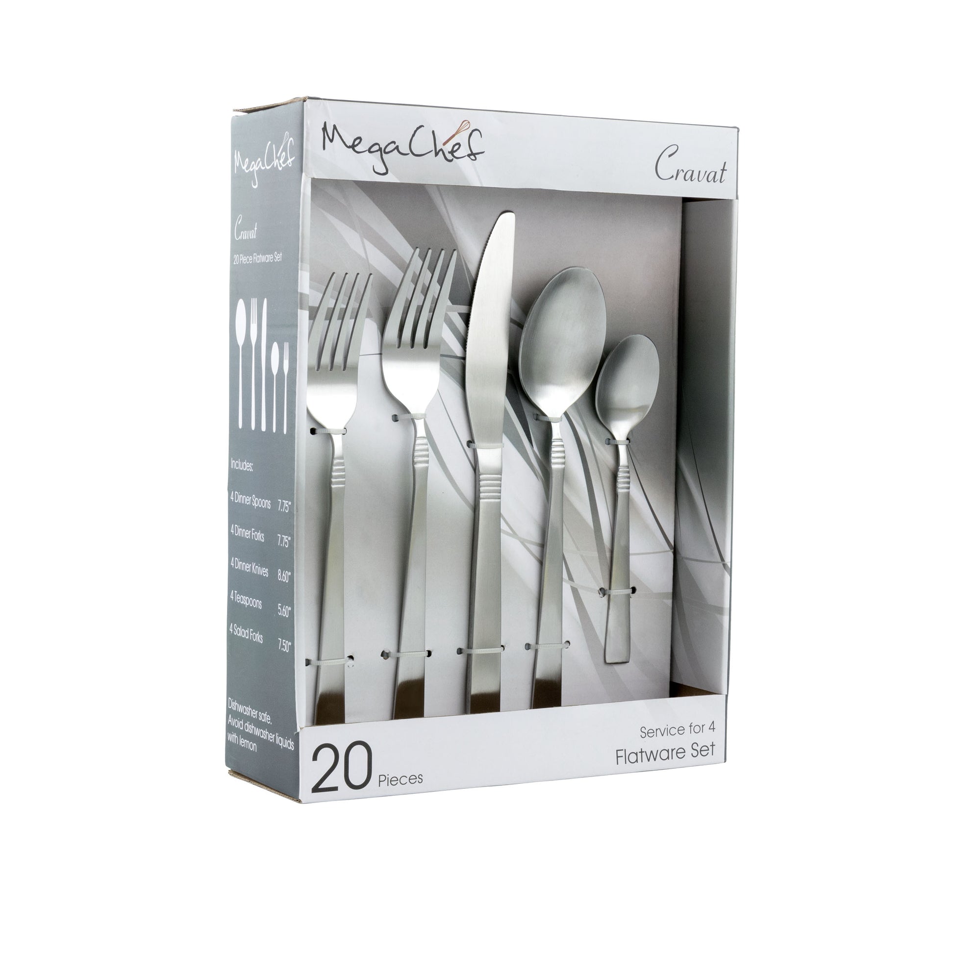 MegaChef Cravat 20 Piece Flatware Utensil Set Stainless Steel Silverware Metal
