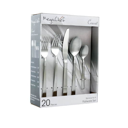 MegaChef Cravat 20 Piece Flatware Utensil Set Stainless Steel Silverware Metal