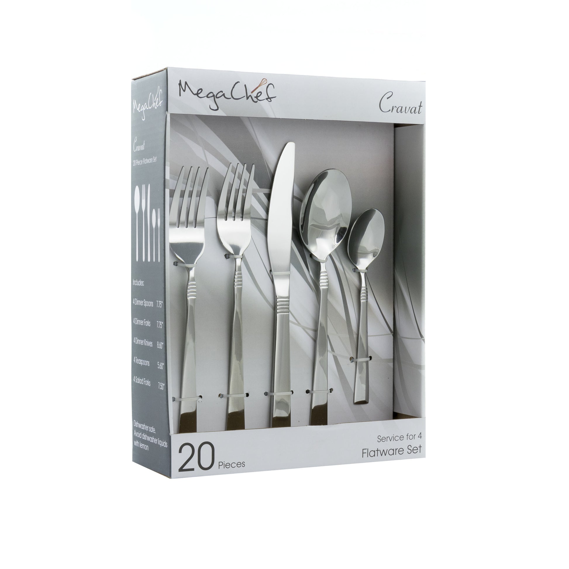 MegaChef Cravat 20 Piece Flatware Utensil Set Stainless Steel Silverware Metal