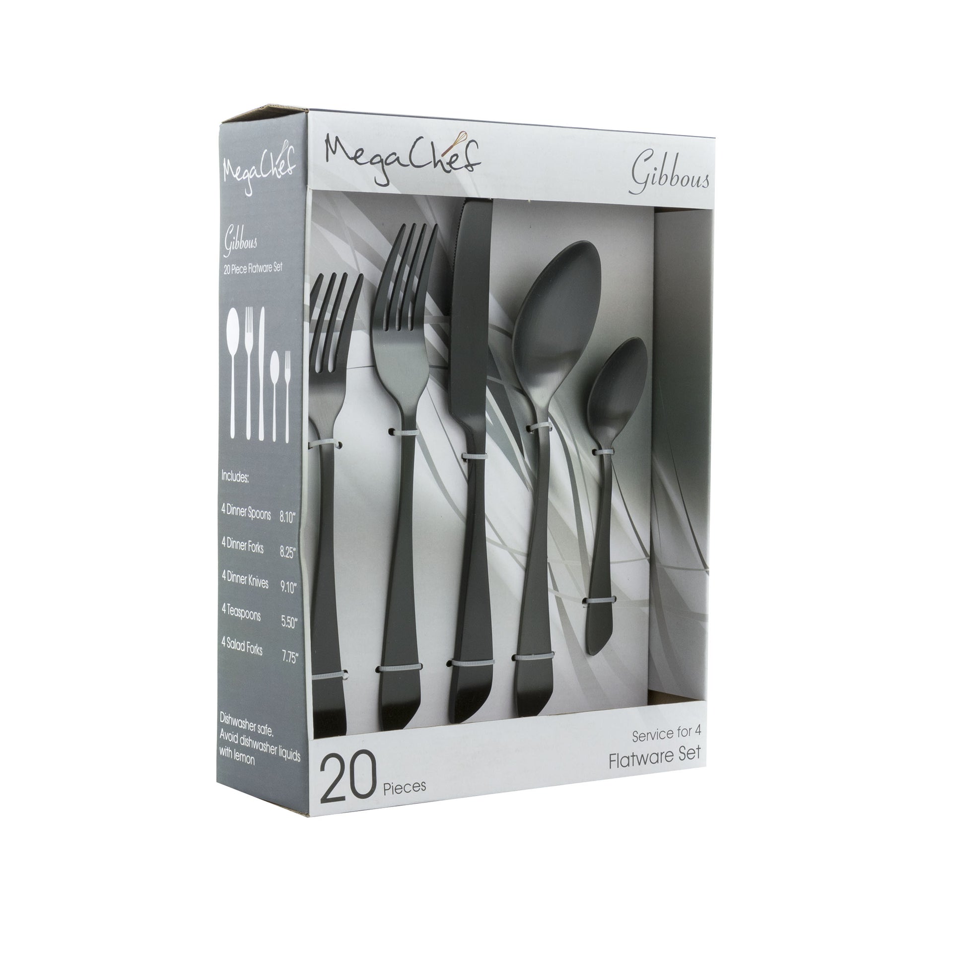 MegaChef Gibbous 20 Piece Flatware Utensil Set Stainless Steel Silverware Meta