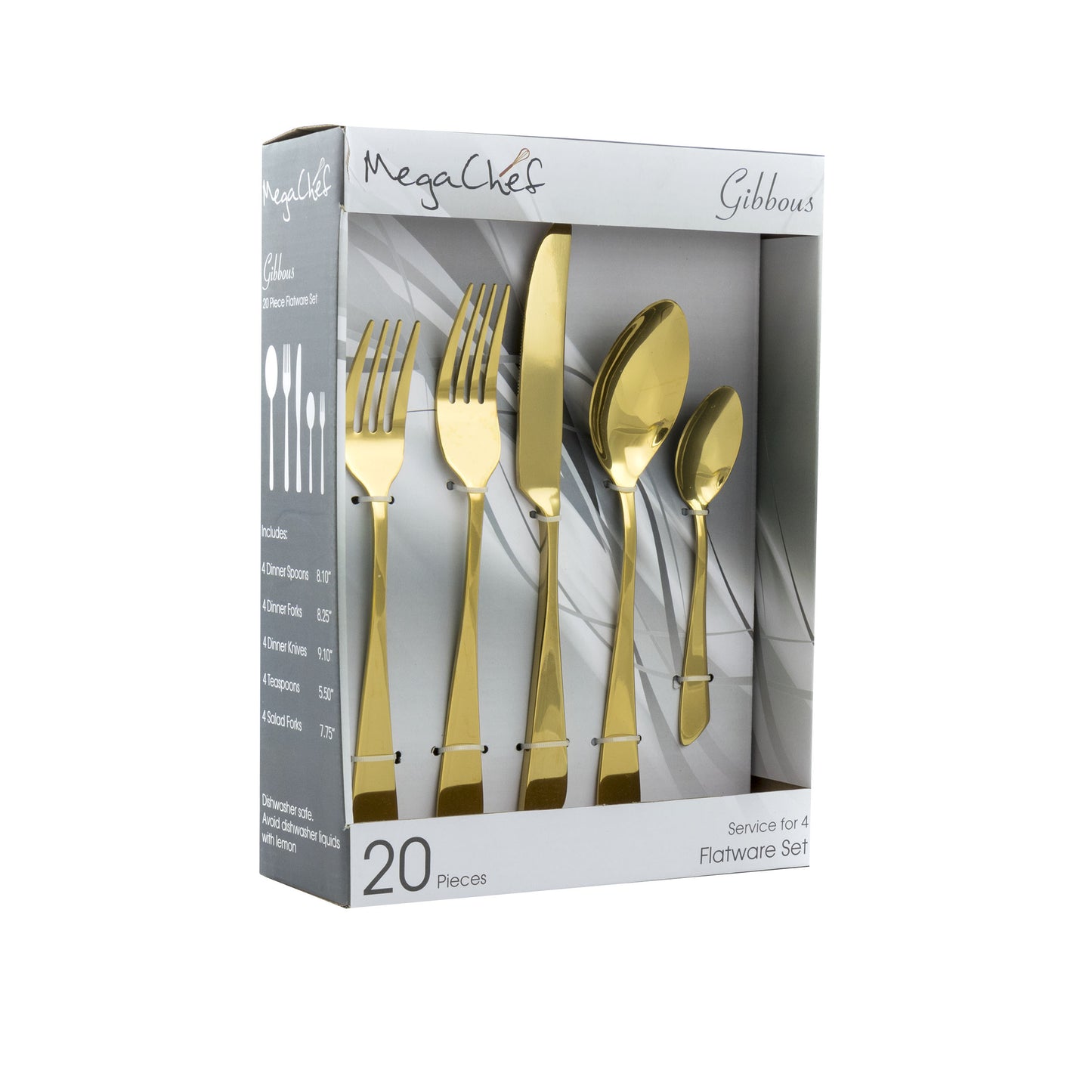 MegaChef Gibbous 20 Piece Flatware Utensil Set Stainless Steel Silverware Meta