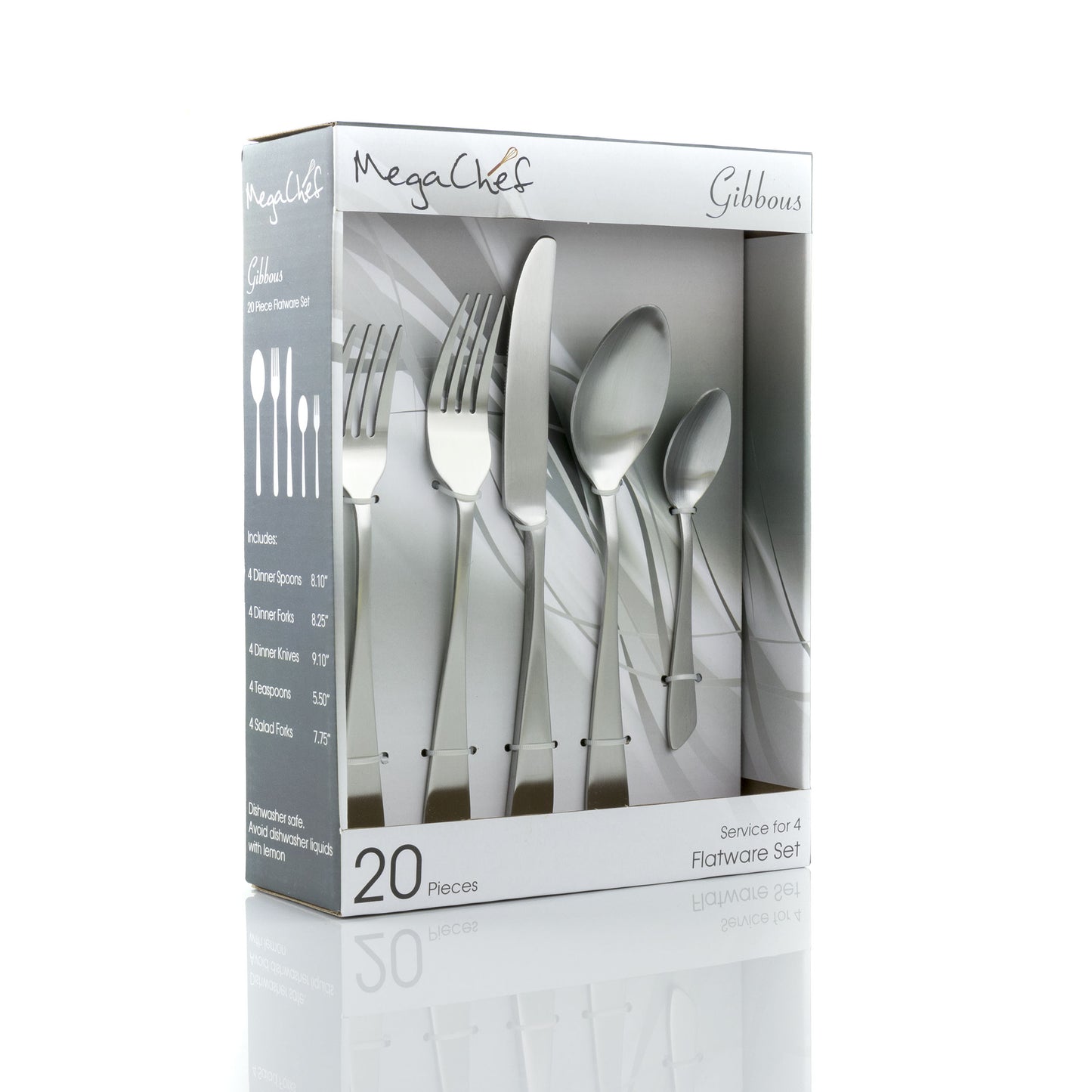 MegaChef Gibbous 20 Piece Flatware Utensil Set Stainless Steel Silverware Meta